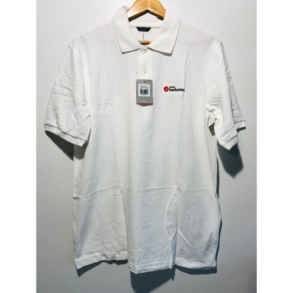 Turbotax Elevate polo shirt workwear white 100% cotton men size L New